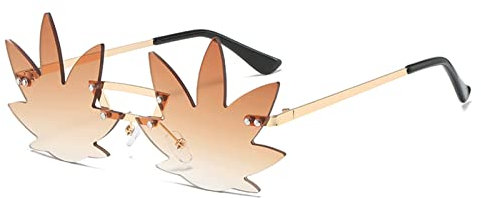 YAMEIZE Vintage Maple Leaf Shape Sonnenbrille - Irregular Funny Metall Rahmen Brille für Damen Heren UV400 Schutz Schatten Party Funky