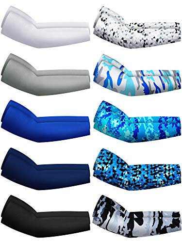 diyfixlcd 10 Pairs Sun Protection Arm Sleeves Cooling Sports Compression Athletic Sleeves for Basketball Running Cycling Golfing