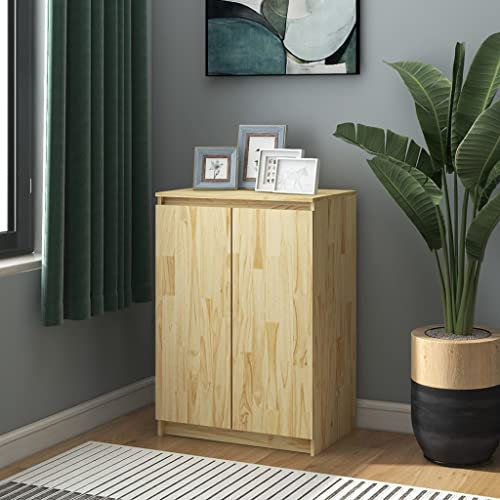homiuse Buffet 60x36x84cm Crédences Élégance Exquise Armoire Console avec Ses 2 Portes et Ses 3 Compartiments Meuble de Rangement Salon Vaisseliers pour Cuisine Brun Bois de Pin Massif