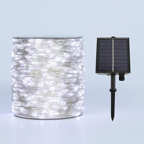 ZELUXDOT guirlande solaire LED blanche froide de 30m pour extérieur, étanche, avec 300 LED, idéale pour patio, jardin, arbres, mariage, Noël.