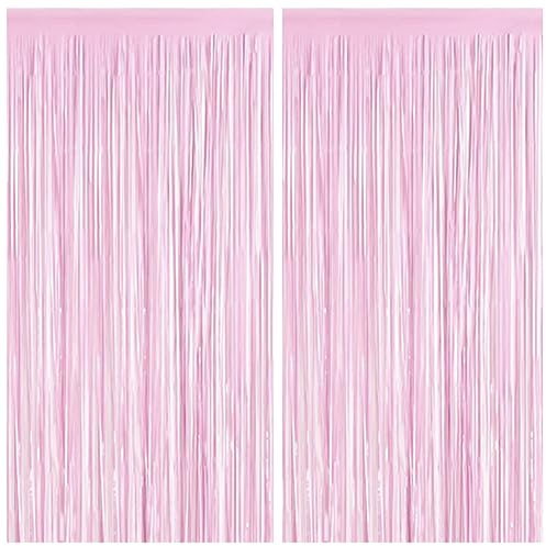 Lametta Vorhänge, 2 Stück Rosa Glitzervorhang Fringe 1m x 2m Metallic Folienfransen Hintergrund, Luftschlangen Folie Vorhang für Geburtstag Hochzeit Weihnachten Party Dekoration, Tinsel Curtains Pink