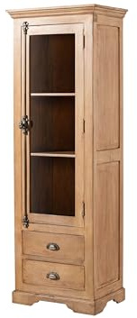 MASSIVMOEBEL24.DE | Toulouse Vitrine aus Massivholz #02 aus Mangoholz - beige, geölt 2 Schubladen - 3 Fächer 65x45x190 cm Schrank Glasvitrine Hochschrank Landhausstil