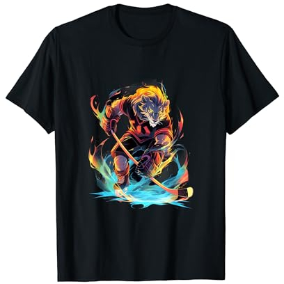 Lion Eishockeyspieler Hockeyschläger Torwart T-Shirt