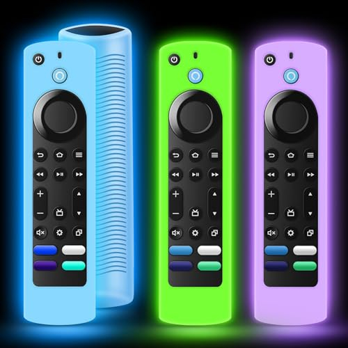 3 Pack Remote Covers Replacement Compatible with Toshiba and Insignia Fire TV Remote, Silicone Sleeve Case for CTRC1US21 NS-RCFNA-21 Glow in The Dark Blue Green Purple