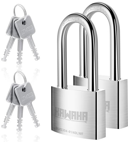 KAWAHA Candado de acero inoxidable de alta seguridad con llave de acero inoxidable para uso en interiores y exteriores (resistente, antioxidante) 41/40L-2PS (40 mm, llave igual L, paquete de 2)