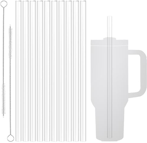 LINXINS 10Pack Reusable Plastic Straws Compatible with Stanley 14oz 20oz 30oz and 40oz Tumbler,31cm Plastic Transparent Straws with 2 Cleaning Brush Can be cropped