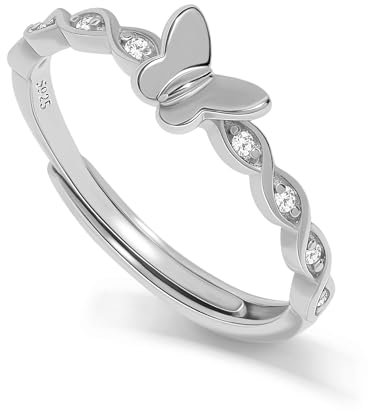 Meissa 925 Sterling Silber Schmetterling Ring für Mädchen Frauen zierlich Unendlichkeit Ring Rose Gold plattiert Ring offen zurück Ringe Größe 16,25-19, Silber