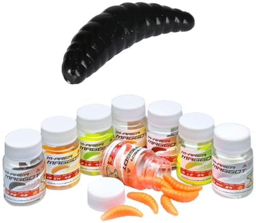 16x Mikado 34mm Schwarze künstliche Bienenmaden Maden Forellenköder in Dose