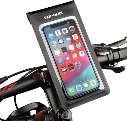 VEN-DENS Bike Phone Holder Waterproof, 360° Rotatable, One-Hand Release, Fits Smartphones 4.6 Inches to 6.8 Inches with Universal Compatibility, Sensitive Touchscreen and Secure Mount