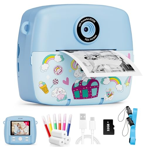 ASTGMI Kids Camera Instant Print Camera for Boys,1080P HD Kids Digital Camera with Color Pens, 3 Rolls Print Paper,Kids Birthday Gifts Toys for 3 4 5 6 7 8 9+ Year Old(Blue)