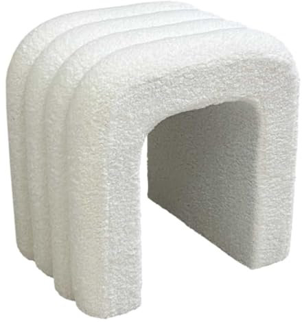 HOME DECO FACTORY, HD0339, Arc Bouclette Archy Pouf, Natural Crush, Möbel, Sitz, Pouf und Bodenkissen, 41x42x29 cm, Sitzhöhe 42 cm, Weiß