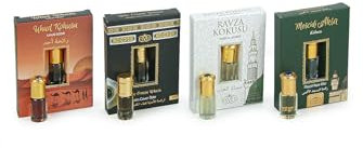 ihvan online, Personal Duft, Parfümöl-Rollerball, Alkoholfreie Duftöl-Parfüms für Herren & Damen, Musk 12 mL / 0,40 fl Oz (4er Pack), Uhud, Kaaba Cover, Ravza, Masjid al-Aqsa