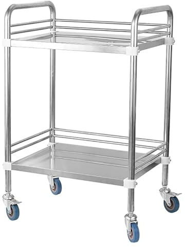 WXXSHGDW Rollwagen Medizinisch mit 2 Ablagen, Laborwagen mit Rädern, Edelstahlwagen zur Lagerung in Kliniken, Laboren, Salons Usw(50x40x86cm/20x16x34in)