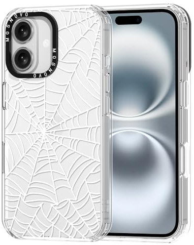 MOSNOVO Case for iPhone 16 Plus, [Buffertech 6.6ft Military-Grade Drop Protection] [Anti Peel Off Tech] Clear TPU Bumper Phone Case Cover Design - Spider Web