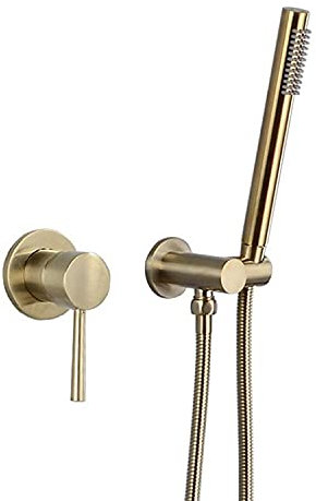 MaGiLL Handbrause-Set aus gebürstetem Gold, wassersparende Handbrause aus Messing, wandmontierte Duschwand, Einhandgriff, heißes und kaltes Wasser, Handbrause mit