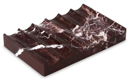 Luxury Marble Soap Dish Tray,Rectangle Stone Marble Soap Tray,Self Draining Soap Holder for Bathroom, Kitchen (Rosso Lepanto)