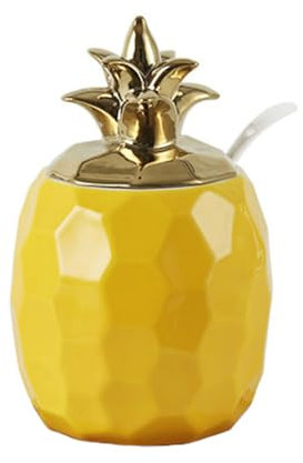 Mozacona Sucrier en céramique, récipient à ananas avec couvercle et cuillère, 240 ml