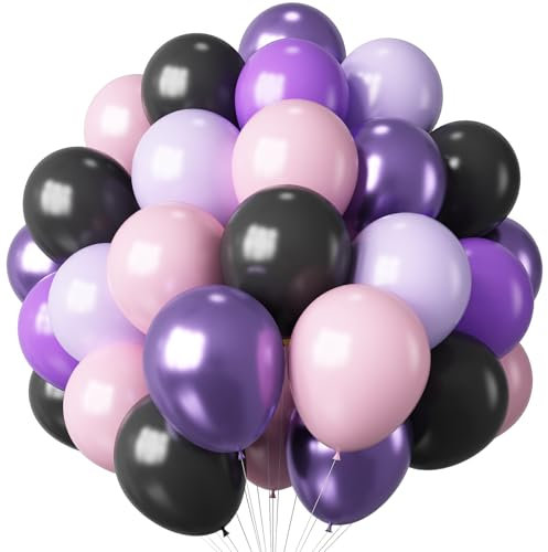 HILAVO Luftballons Rosa Lila Schwarz 12 Zoll Pastell Pink Lila Party Luftballon Set mit Metallic Lila Latex Helium Ballons für Kinder Mädchen Halloween Kawaii Geburtstag Babyparty Hochzeit Dekoration