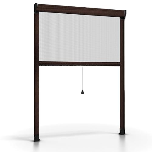 ESTO Zanzariera a Rullo per Finestra Tagliabile in Altezza e Larghezza - Telaio in Alluminio, Diverse Misure e Colori, Rete Anti-Insetti per Finestre Scorrevoli e a Battente (Marrone, 60 x 150 cm)