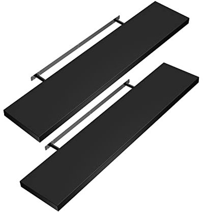 Casaria® 3X Wandregal Holz Schwarz Regal mit Halterung 15kg Tragkraft Hängeregal Küche Wohnzimmer Flur Wand Schweberegal Bücherregal Regalbrett Schwebend Matt 50cm