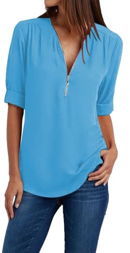 T Shirt Damen V Ausschnitt Oberteile mit Reißverschluss 3/4 Arm Shirt Fitness Sportshirt Elegant Longshirt Unifarben Tshirt Sportshirt Casual Top Langarmshirt 1 Euro Artikel ohne versandkosten