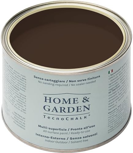 TecnoChalk Home & Garden Pintura a la tiza extrafuerte, no requiere barniz, repintar sin lijar para casa y jardín, pintura todo en uno, sin disolventes, color marrón nuez RAL 8011 (500 ml)