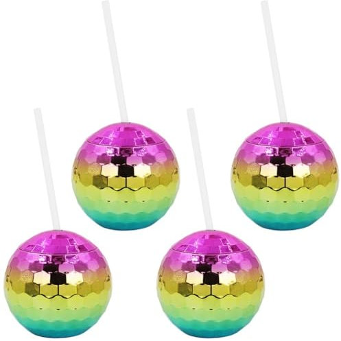 Lpitoy 4 Stück Discokugel-Becher, partybecher Deckel, Wiederverwendbare Flash-Ball-cocktailbecher Für Party, Nachtclub, Bar, Weintrinken, Teeflasche