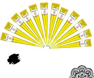 12 x FADEDA Henna Cones | 12 x 25 g Natural Paste | Black | 100% Vegetable | Ready to Use & without PPD