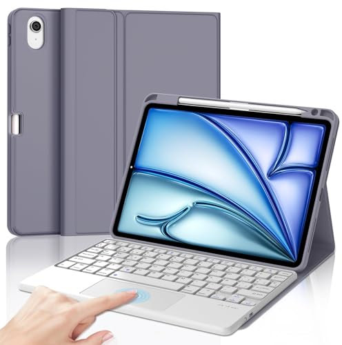 IVEOPPE Funda Teclado iPad Air 11 (M2 2024/M3 2025) con Touchpad, Cover Teclado Trackpad Español Ñ Bluetooth Magnética Desmontable para iPad Air M2 2024/M3 2025 11 Pulgadas, Púrpura Lavanda