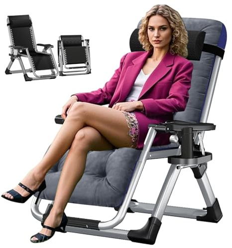 Obqer Liegestuhl Klappbar, 440LBS TragfäHigkeit Zero Gravity Chair, Tragbarkeit Sonnenliege Mit Kissen Tassenhalter, Extra Breit, Verstellbare Angle, Gartenliege Geeignet FüR Balkon Terrassen Garten