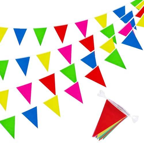 TRUEIN 80M Wimpelkette Outdoor Wetterfest, 150 Stück Wimpelkette Stoff Bunt, Girlande Outdoor Banner Deko, Wimpel Banner für Gartenparty Geburtstag Sommerfest Hochzeit Weihnachten Party Dekoration