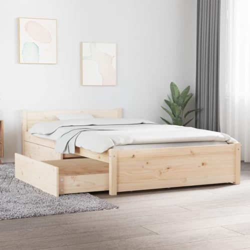 Iiaky Bett 100x200 mit Stauraum Holz Bett mit Schubladen Stauraumbett mit Kopfteil & Lattenrost Doppelbett Bettkasten Jugendbett Holzbett Bettrahmen Schlafzimmer-Natur-100 x 200 cm