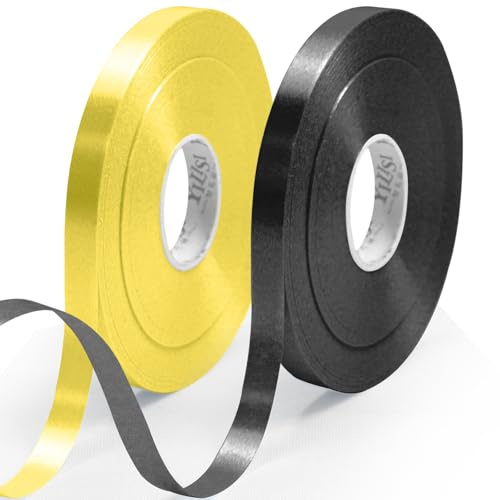 2Stück Geschenkband Schwarz und Gelb 8mm x 50M Band, Black Yellow Ribbon für Ballons Halloween Geschenkverpackung Luftballons Haare Geschenke Blumensträuße Hochzeit Kuchen Deco
