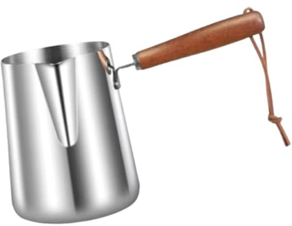 YWJLQH Cafetera Turca Jarra para Leche Calentador Multiusos Olla para Hervir Recipiente para Espuma con Mango de Madera Ergonómico Y Escala Medidora para Be, 900 Ml 9 Cm X 13.5