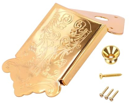 MagiDeal 8 String Mandolin Tailpiece Replacement Metal Musical Instrument Accessory Closed with Screws Sturdy Mandolin Part with Cover, Gold