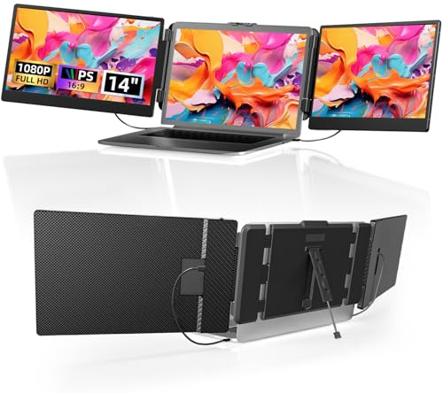 Newwin Laptop Bildschirm Erweiterung 14 FHD 1080P IPS Triple Laptop Screen Extender Laptop Monitor Erweiterung Extension Display Monitor Extender für 13,3-17 Laptops Kompatibel mit Windows Chrome