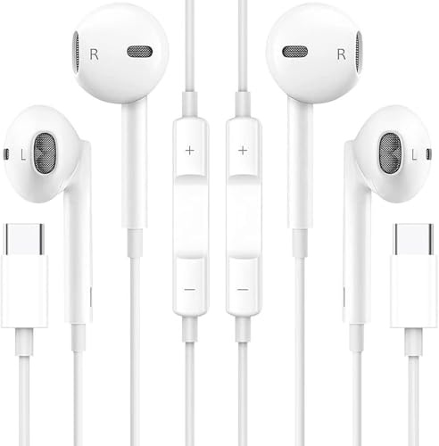 2 Pack USB C Kopfhörer für iPhone 17/17 Air/16e/15 Pro Max/Plus Pad Pro In-Ear Ohrhörer mit Kabel Type C, Mikrofon, Lautstärkeregler für Galaxy S23 S22 S21 S20 A53 Google Pixel 8 7 6A 5 4 One Plus