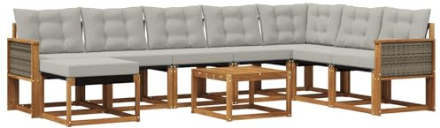 vidaXL Outdoor-Sofagarnitur mit Kissen 9 pcs Natur und Hellgrau, Modernes Garten-Sofa-Set, wetterfeste Möbel, strapazierfähige Couch, perfekte Sitzgelegenheit am Pool