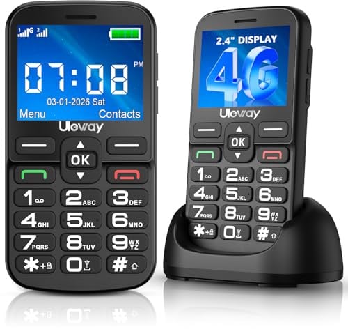 Tosaju 4G Unlocked Senior Mobile Phone Big Button Dual SIM Basic Feature Phone for Elderly with 2.4 IPS Screen 1000mAh Battery Type-C Charging Bluetooth 5.0 FM Radio Torch Black