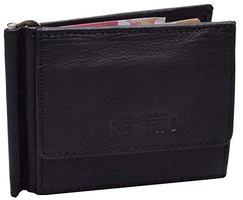 flevado Echt Leder Geldbörse leicht schmal handlich mit Dollar Clip Herrengeldbörse Geldscheinklipp mit Maxi Münzfach RFID Schutz