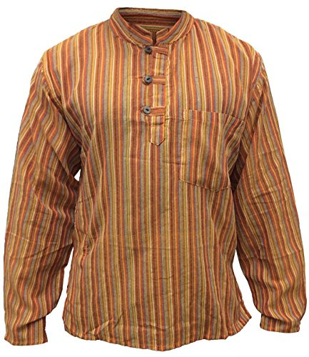 SHOPOHOLIC FASHION Mix Dharke Stripes Grandad Shirt Lightweight Comfy Traditional Boho Hippy Shirts