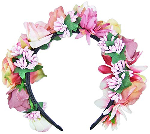 Hochwertiger Blumen Haarreif Blumenwiese - Zauberhafter Haarschmuck zum Dirndl, für Hochzeiten oder Festivals - Rosa