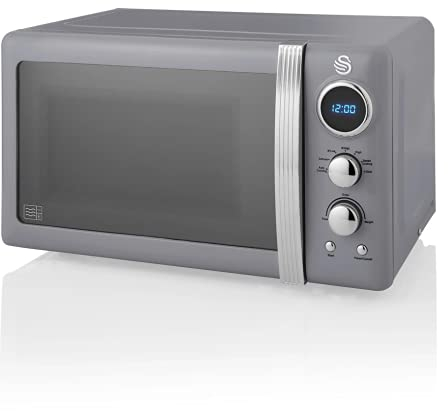 Swan Retro Digital Microwave Grey, 20 L, 800 W, 6 Power Levels Including Defrost Setting, SM22030GRN