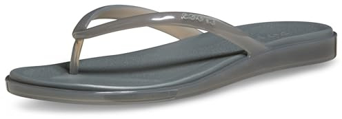 Crocs Women's Miami Round Toe Flip Flops | Flexible Straps | 360 Degree Comfort | Croslite Foam Footbed, Carbon Jelly, 7