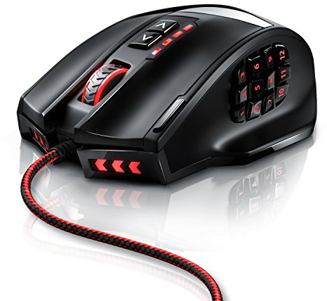 Mouse Gaming professionale Titanwolf Gauntlet - Sensore Laser AVAGO 9800 da 16400dpi -18 tasti programmabili - Mouse da gioco alta Precisione - MMO - software