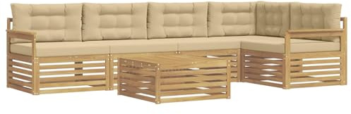 vidaXL Outdoor-Sofagarnitur mit Kissen 6 pcs Weiß und Beige Polyester, Patio Ecksofa, modernes Lounge-Set für draußen, wetterfestes Gartenmöbel für die Terrasse, Bequeme Sitzgelegenheit
