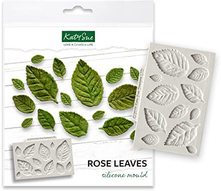 Katy Sue Rose Leaves Silicone Mould for Cake Decorating & Craft. Makes 12 Rose Leaves for Fondant, Sugar Paste, Flower Paste & Air Dry Clay. Largest 38 x 26, Smallest 14 x 8 Millimetres - UK Made