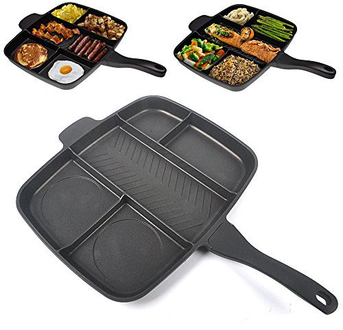 Reelva Non Stick Multi-Section 5 in 1 Frying Pan Grill cooked Breakfast & More Kitchen 30cm x 38cm
