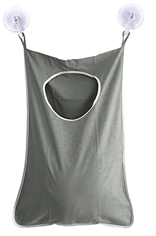 Oxford Fabric Space Saving Door-Hanging Laundry Hamper Bag + 2 Stainless Steel Hooks + 2 Strong Suction Cups for Bedroom, Nursery, Dorm or Closet (Grey)