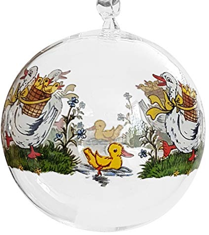 Osterdekoration Kugel zum hängen aus Glas mit Osterbild Gänse Hase Küken Osterstrauss Fensterdekoration Durchmesser ca. 8 cm Oberstdorfer Glashütte